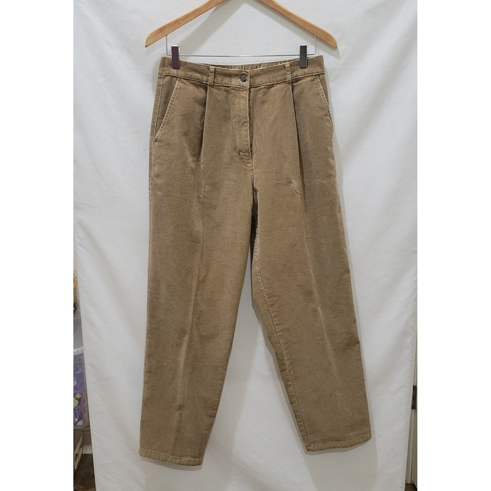 Vintage Y2k LL Bean Womens Corduroy Pleated Pants Straight Leg Size 10 Reg Tan